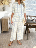 Devine Printed Collared Neck Half Sleeve Top and Pants Set - Velora Luxury Fashion