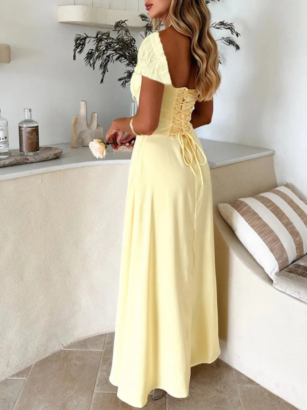 Devine Sweetheart Neck Short Sleeve Maxi Dress - Velora Luxury Fashion