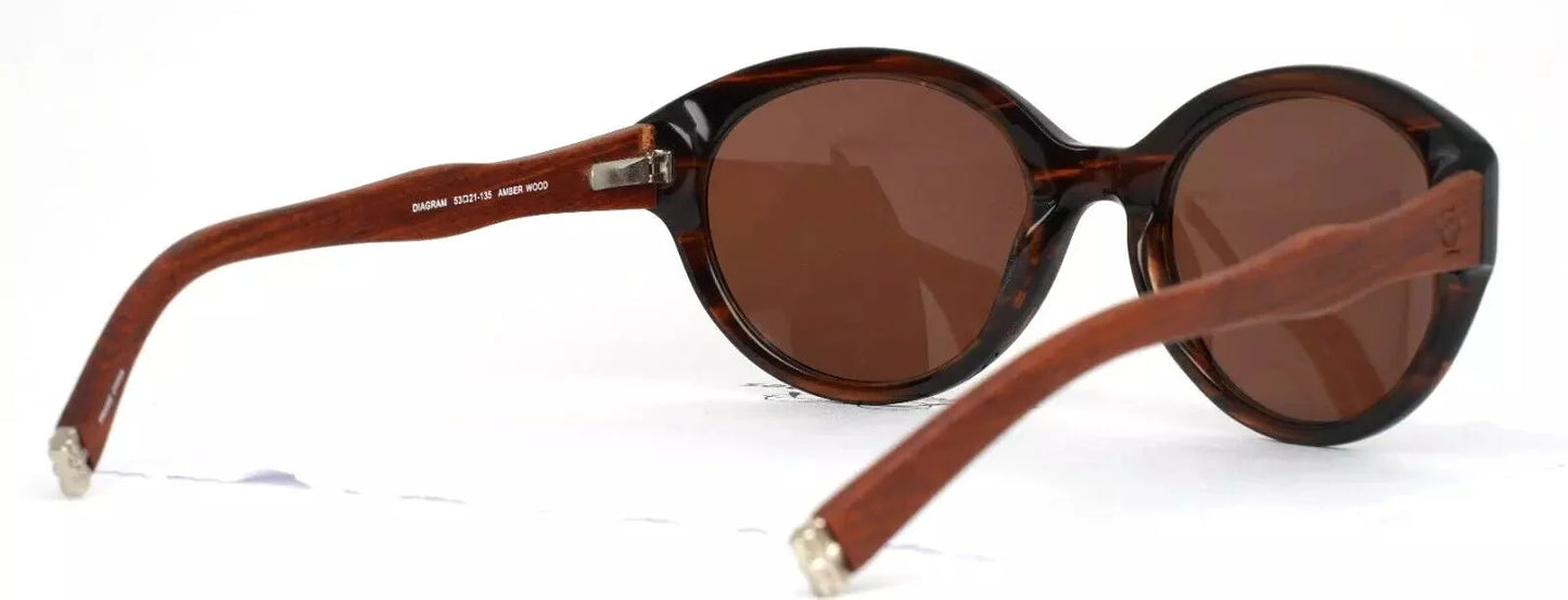 Diagram Amber Wood Womens Round Full Rim Sunglasses - Velora Luxury Fashion