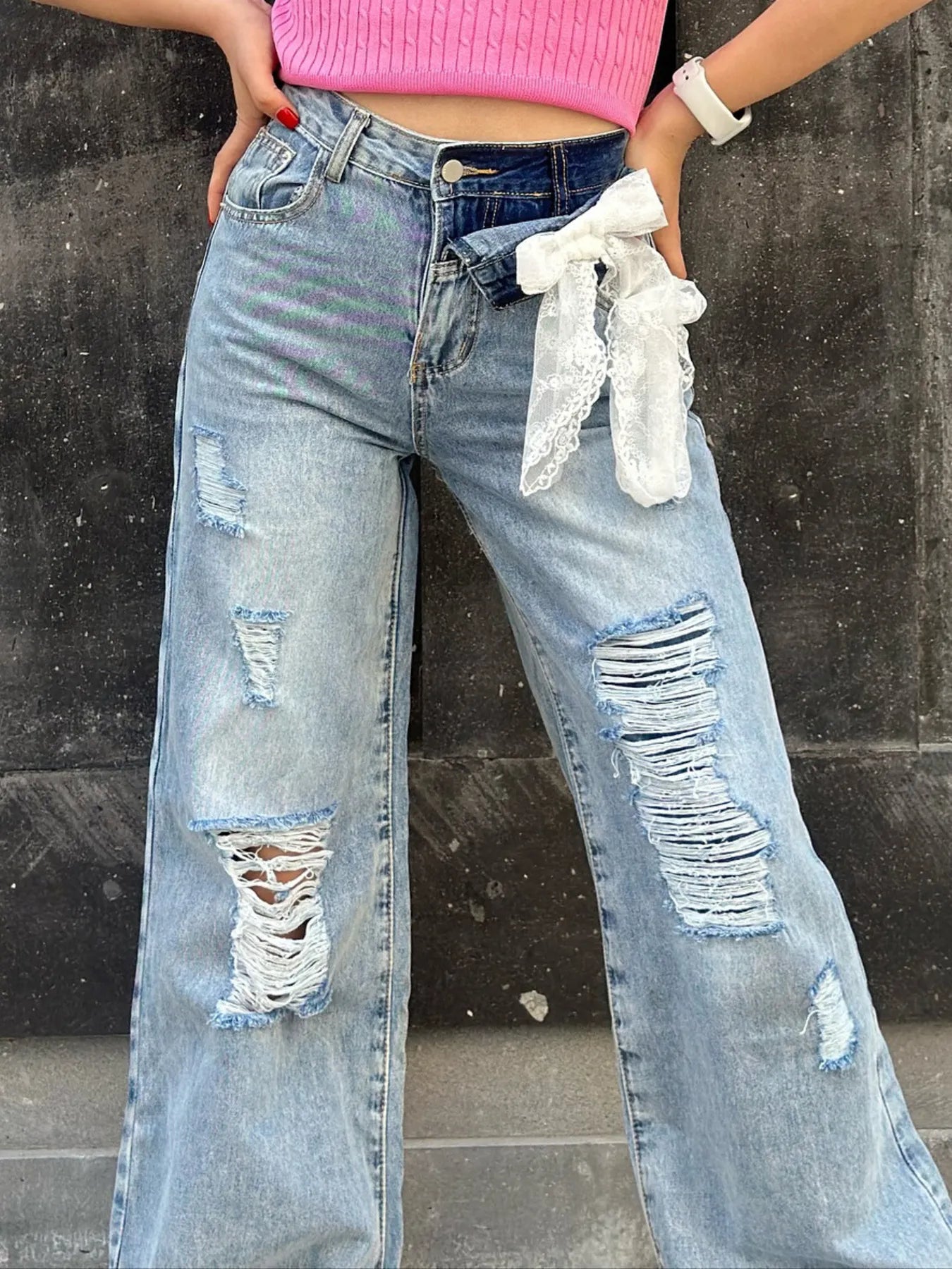 Distressed Wide Leg Jeans - Velora Luxury Fashion