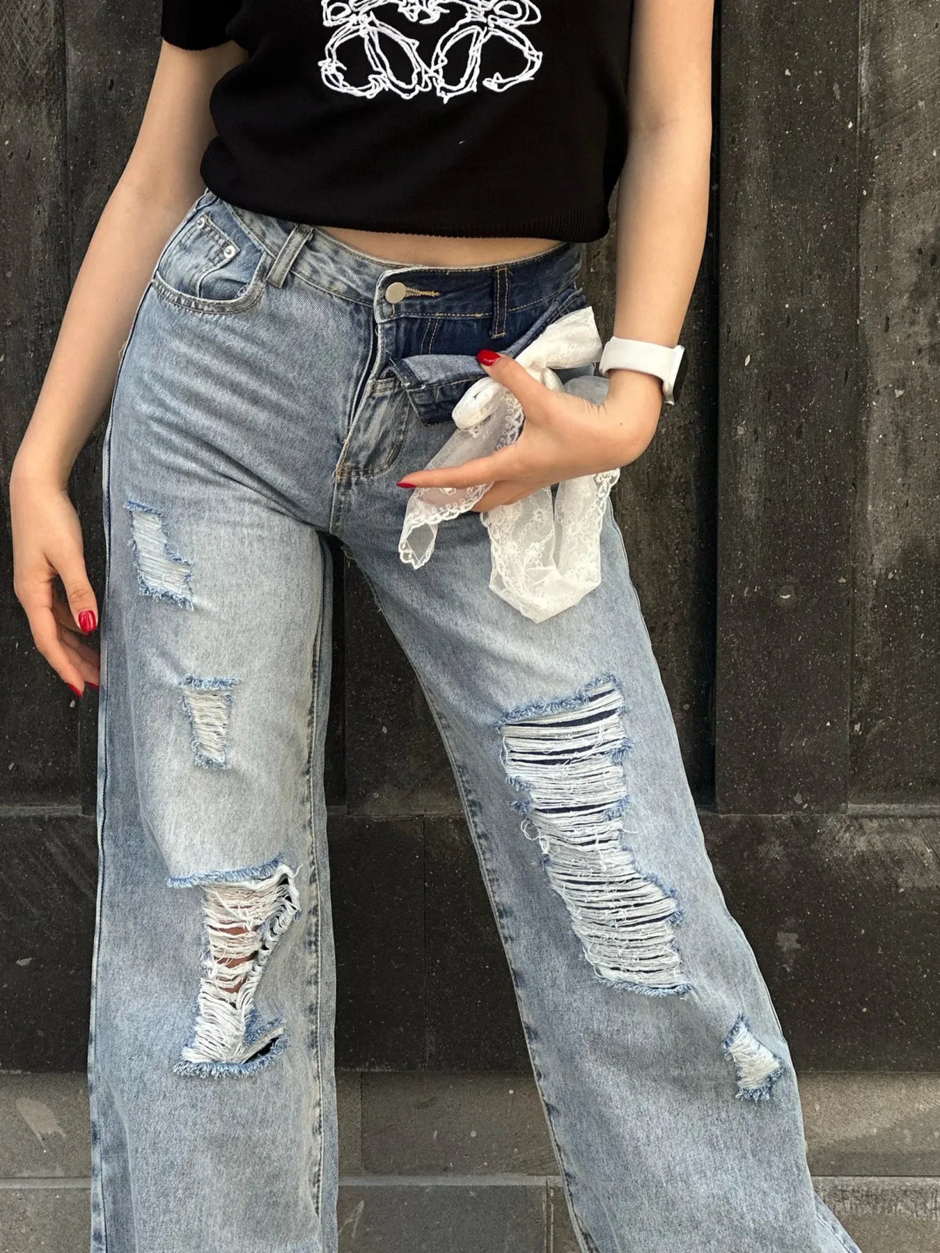 Distressed Wide Leg Jeans - Velora Luxury Fashion