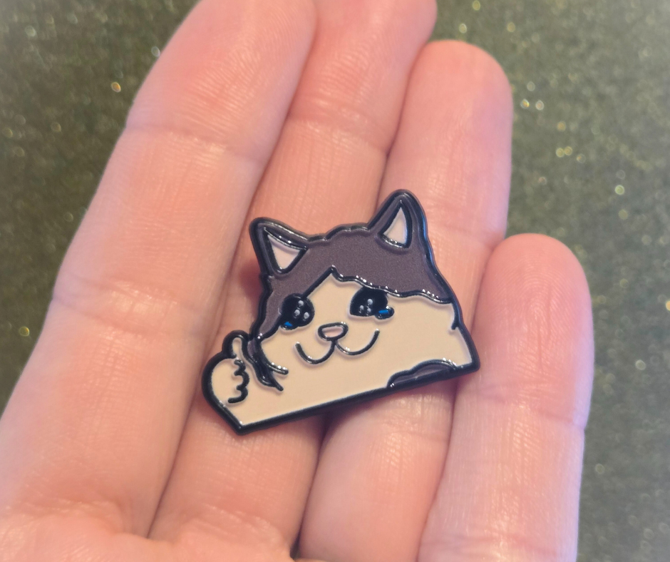 Doing Great! Sad Cat Thumbs Up Meme | Collectible Pin - Velora