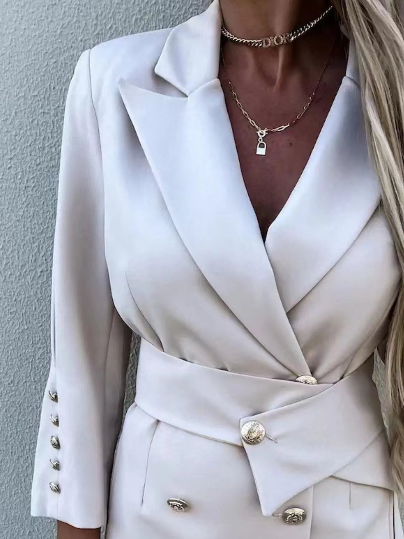 Double-Breasted Lapel Collar Longline Blazer - Velora Luxury Fashion