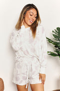 Double Take Floral Long Sleeve Top and Shorts Loungewear Set - Velora Luxury Fashion