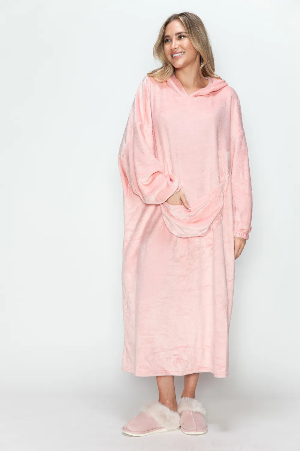 Double Take Full Size Pocketed Hooded Midi Lounge Dress - Velora Luxury Fashion
