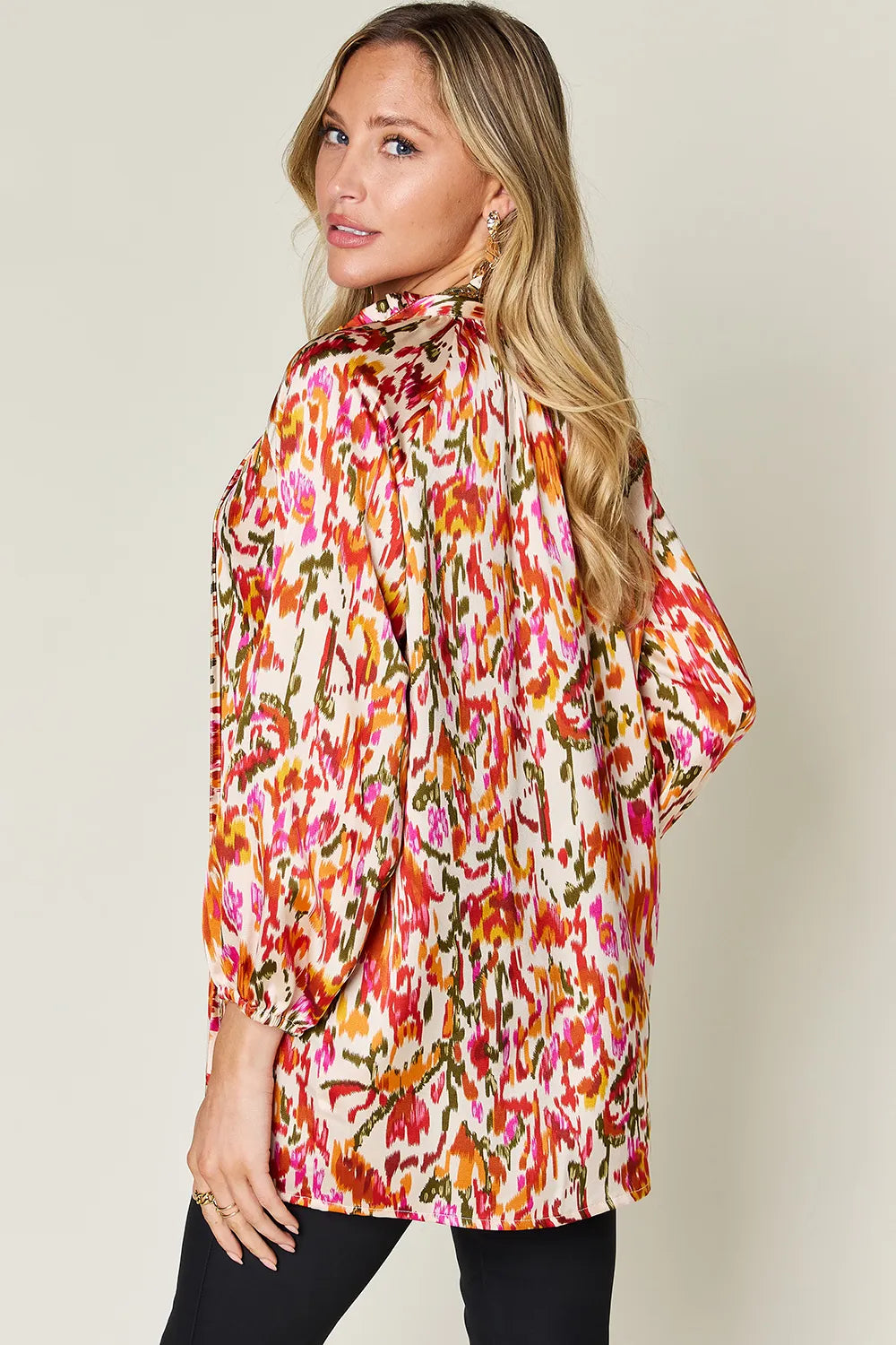 Double Take Full Size Printed Button Up Long Sleeve Shirt - Velora Luxury Fashion