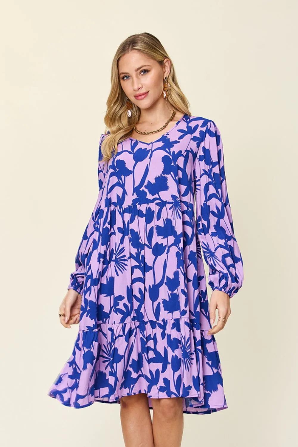 Double Take Full Size Printed Ruffle Hem Dress with Pocket - Velora Luxury Fashion