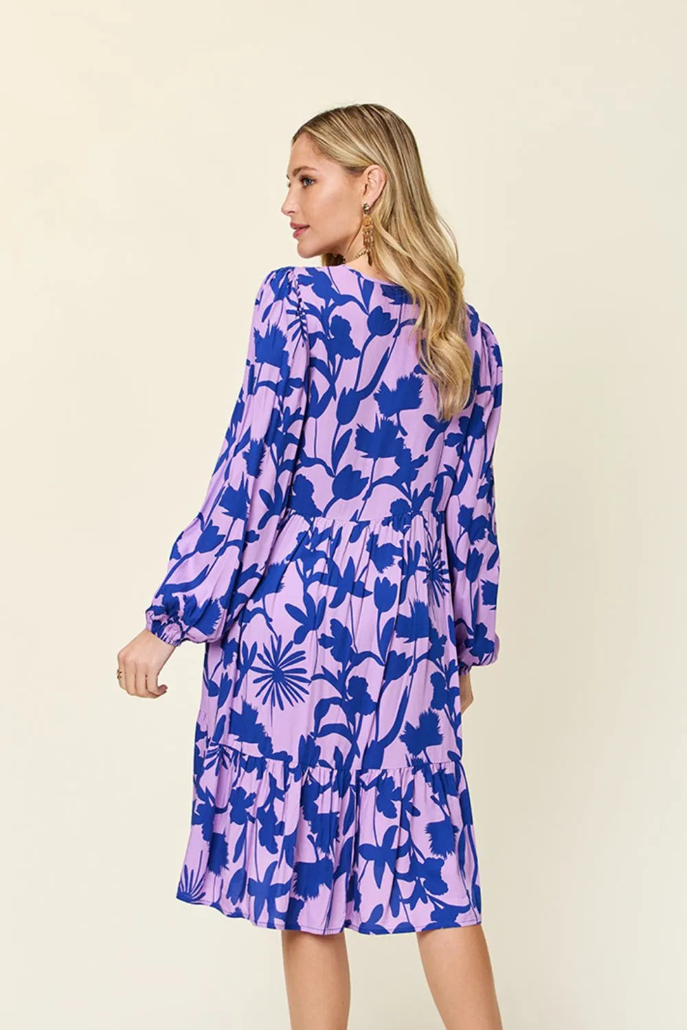 Double Take Full Size Printed Ruffle Hem Dress with Pocket - Velora Luxury Fashion