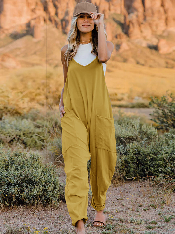 Double Take Full Size Sleeveless V-Neck Pocketed Jumpsuit - Velora Luxury Fashion