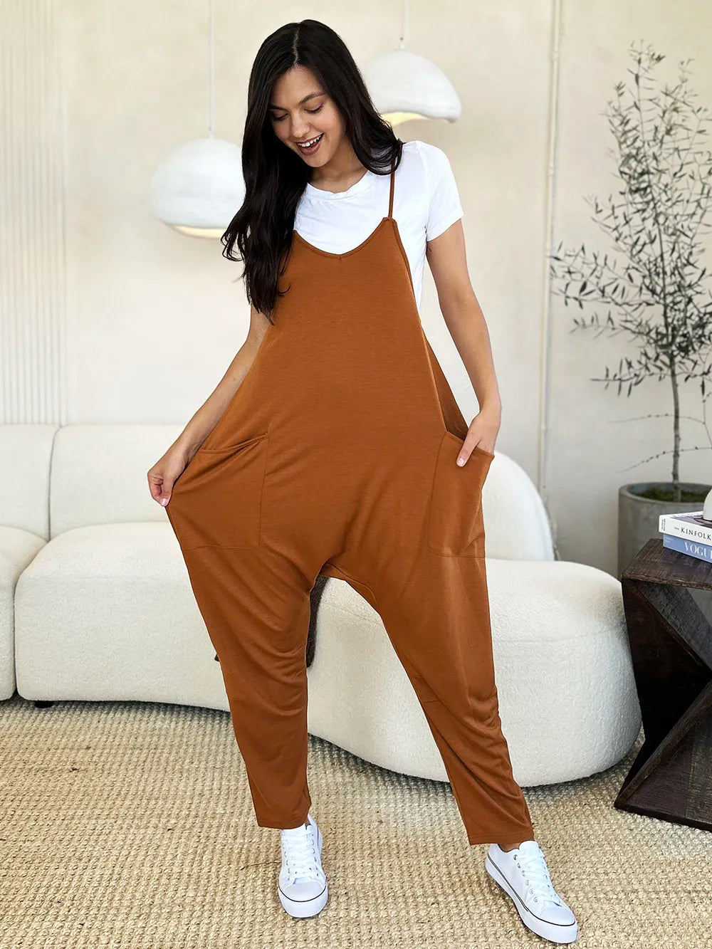 Double Take Full Size Sleeveless V-Neck Pocketed Jumpsuit - Velora Luxury Fashion