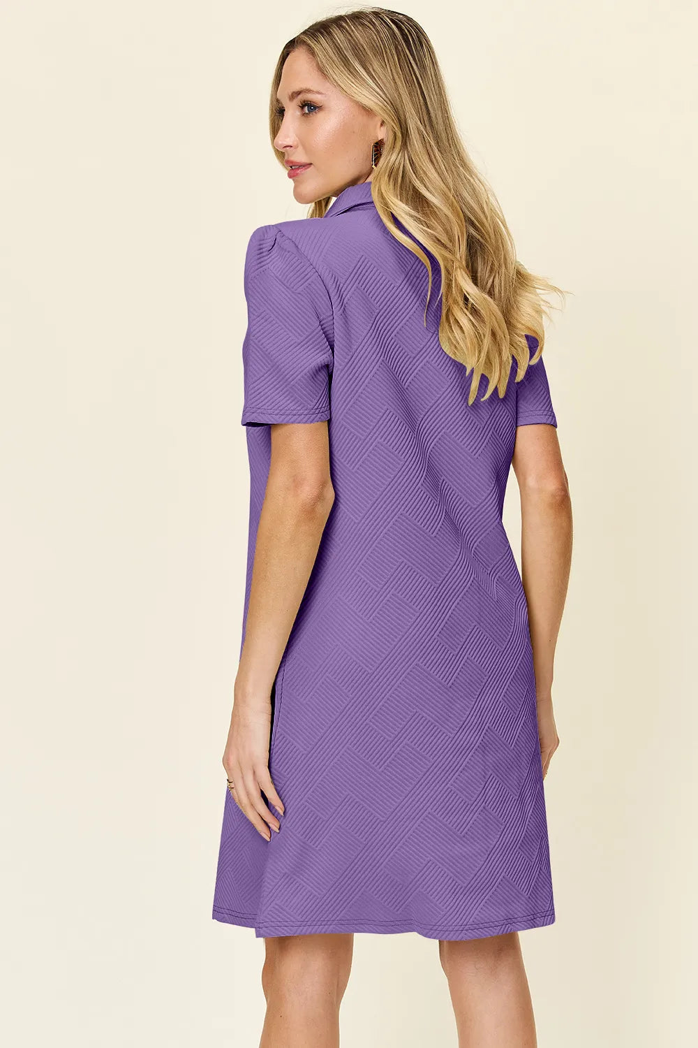 Double Take Full Size Texture Collared Neck Short Sleeve Dress - Velora Luxury Fashion