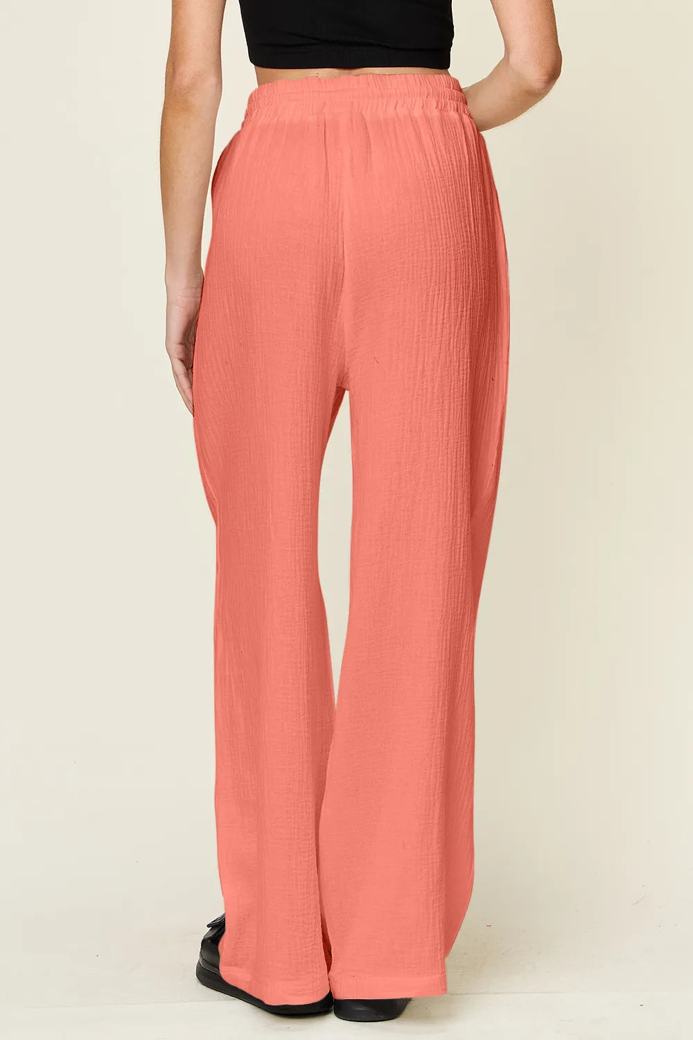 Double Take Full Size Texture Drawstring Wide Leg Pants - Velora Luxury Fashion