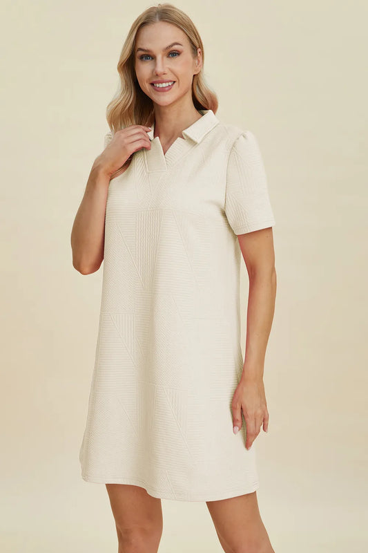 Double Take Full Size Texture Short Sleeve Dress - Velora Luxury Fashion