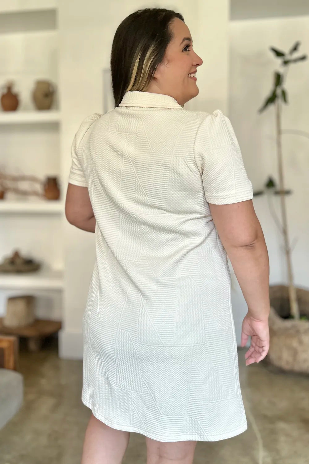 Double Take Full Size Texture Short Sleeve Dress - Velora Luxury Fashion