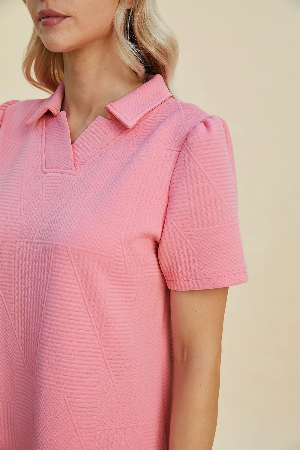 Double Take Full Size Texture Short Sleeve Dress - Velora Luxury Fashion