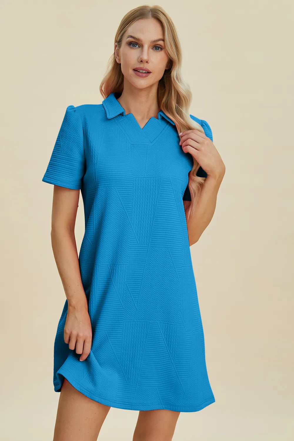 Double Take Full Size Texture Short Sleeve Dress - Velora Luxury Fashion