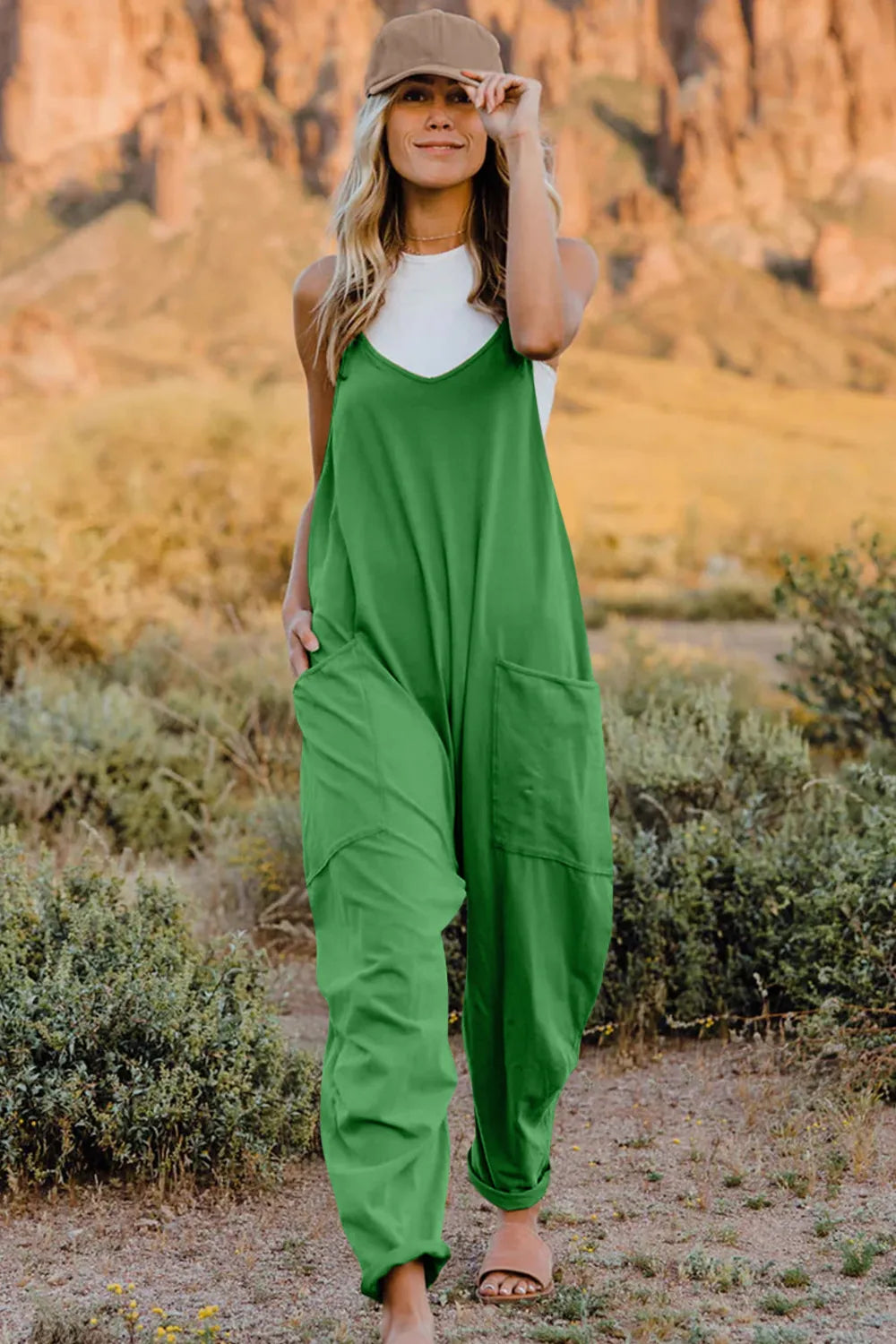 Double Take Full Size V-Neck Sleeveless Jumpsuit with Pockets - Velora Luxury Fashion
