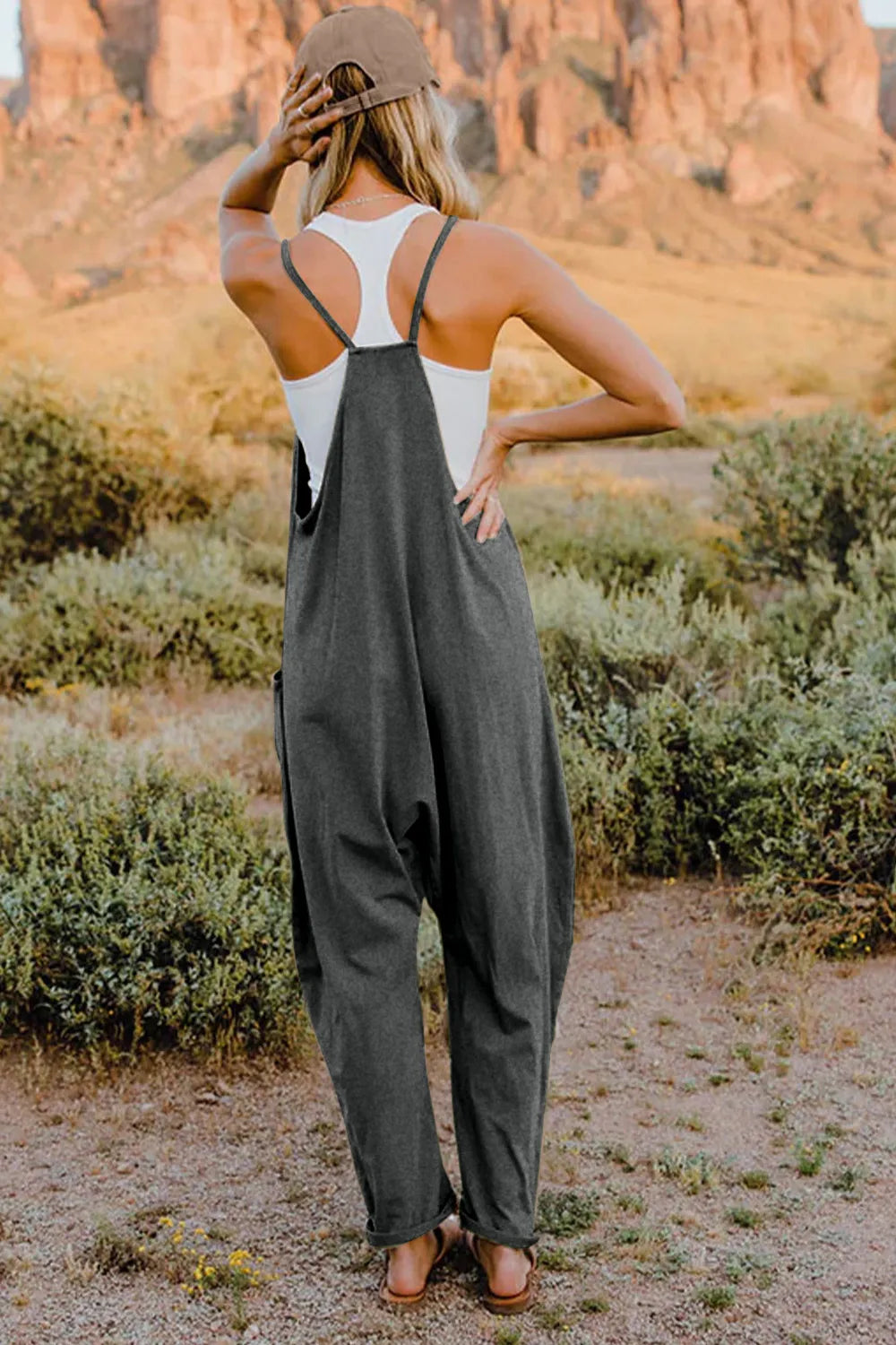 Double Take Full Size V-Neck Sleeveless Jumpsuit with Pockets - Velora Luxury Fashion