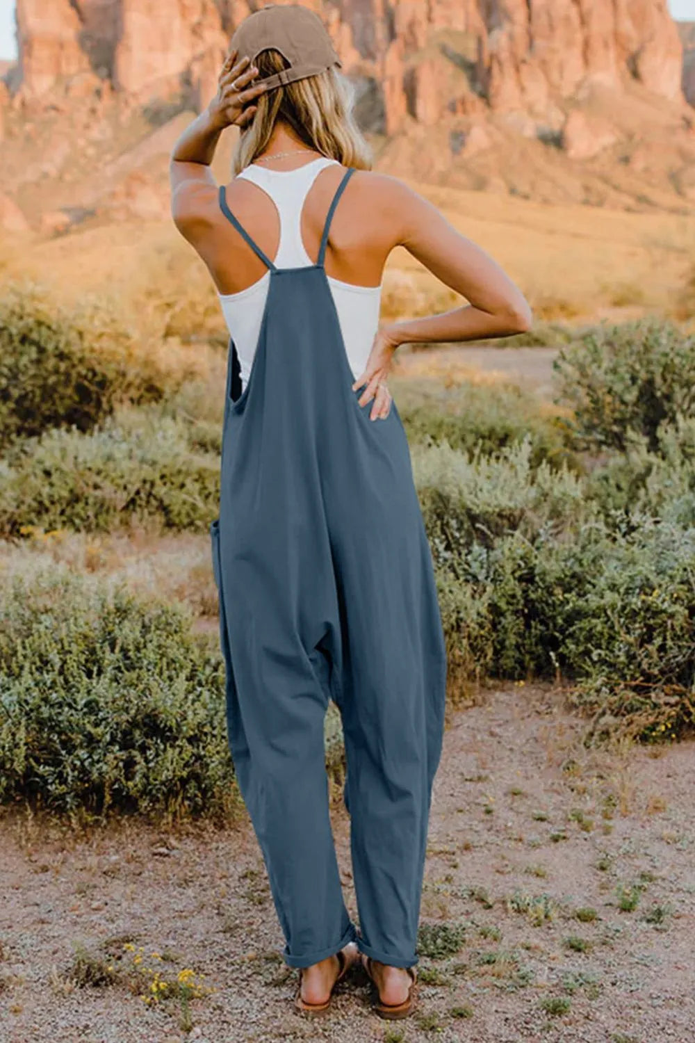 Double Take Full Size V-Neck Sleeveless Jumpsuit with Pockets - Velora Luxury Fashion
