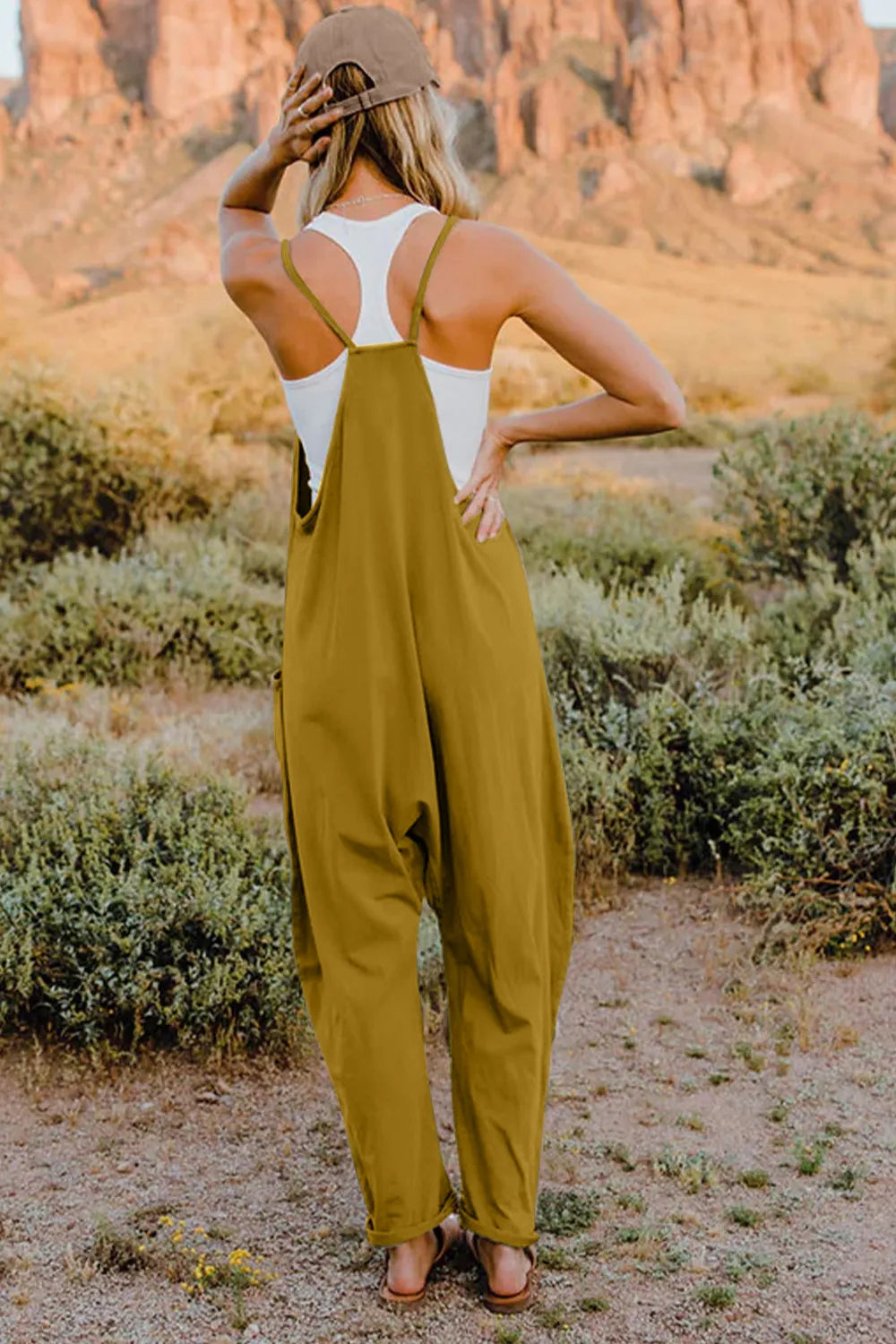 Double Take Full Size V-Neck Sleeveless Jumpsuit with Pockets - Velora Luxury Fashion