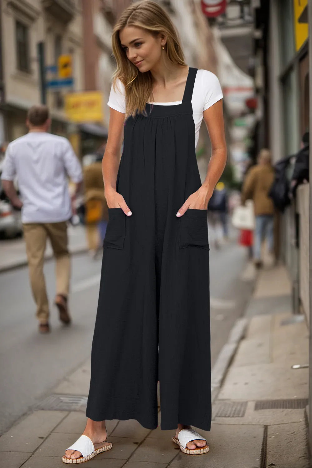 Double Take Full Size Wide Leg Overalls with Pockets - Velora Luxury Fashion