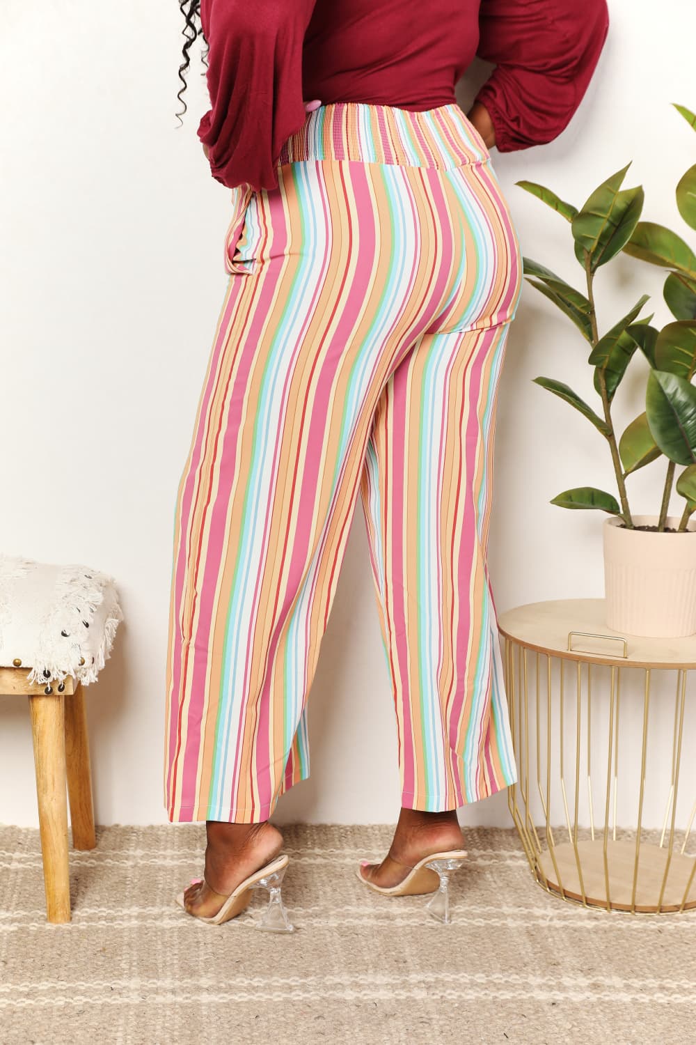 Double Take Striped Smocked Waist Pants with Pockets - Velora Luxury Fashion