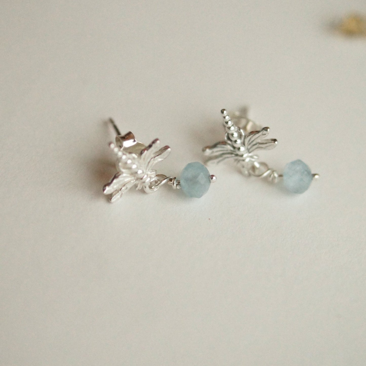 Dragonfly and Aquamarine Silver Earrings