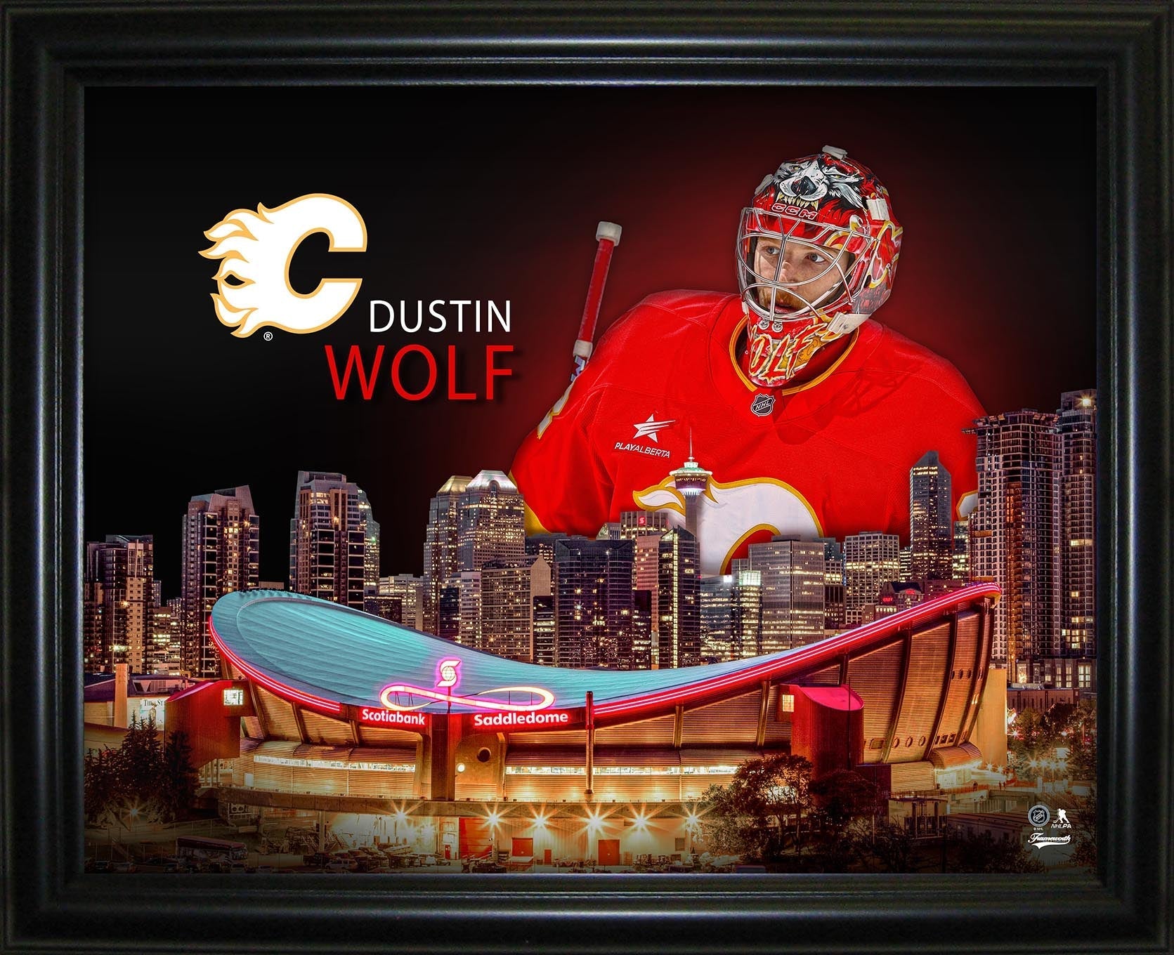 Dustin Wolf 16x20 Framed Skyline Print Calgary Flames - Velora Luxury Fashion
