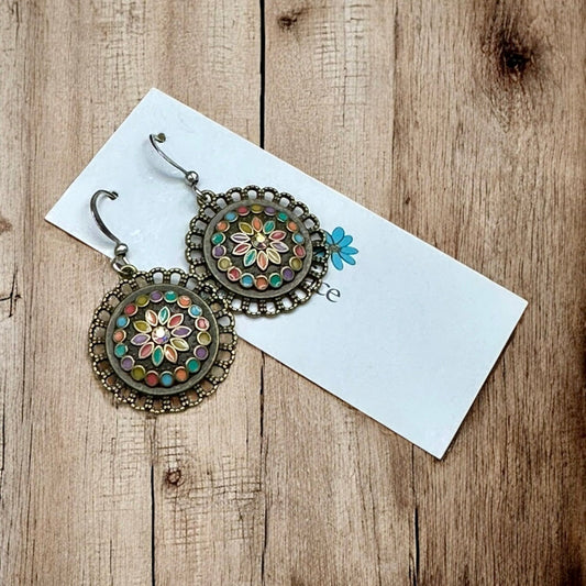 Boho Enamel Flower Earrings – Antique Bronze, Hypoallergenic & Lightweight - Velora