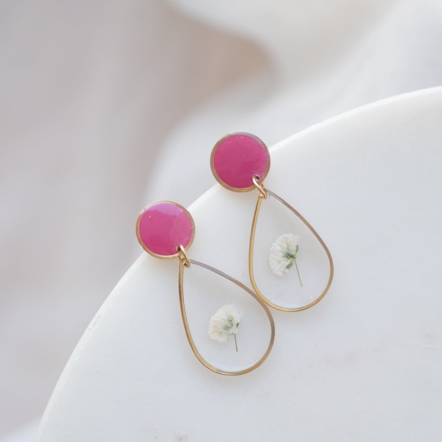 Boucles d'oreilles duo gigi blanc et Framboise - goute - Velora