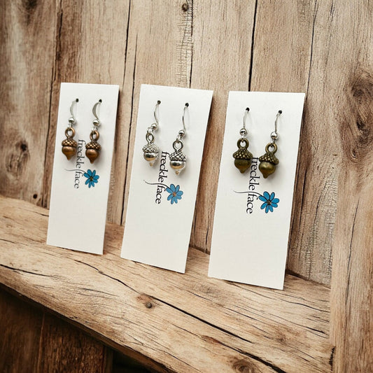 Simple Acorn Earrings – Minimalist Autumn-Inspired Earrings in Mixed Metals - Velora