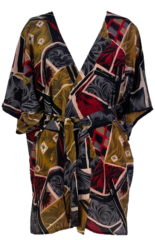 PRC6909 Avatar Pure Silk Kimono-Sleeved Jacket with Belt - Velora