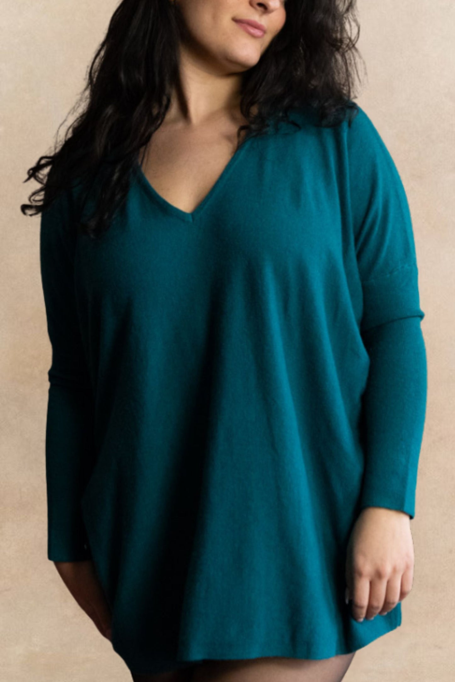 Emma V-Neck Oversize Sweater Long Sleeve Loose Fit Soft Knit Casual Cozy - Velora Luxury Fashion