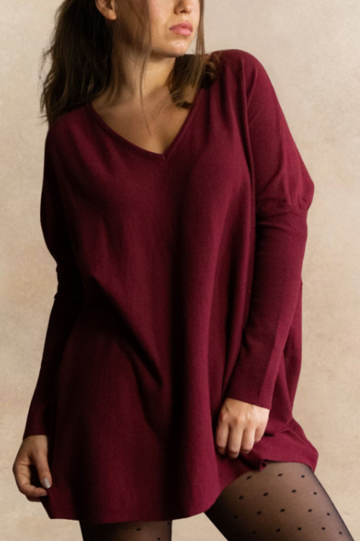 Emma V-Neck Oversize Sweater Long Sleeve Loose Fit Soft Knit Casual Cozy - Velora Luxury Fashion