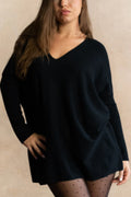 Emma V-Neck Oversize Sweater Long Sleeve Loose Fit Soft Knit Casual Cozy - Velora Luxury Fashion