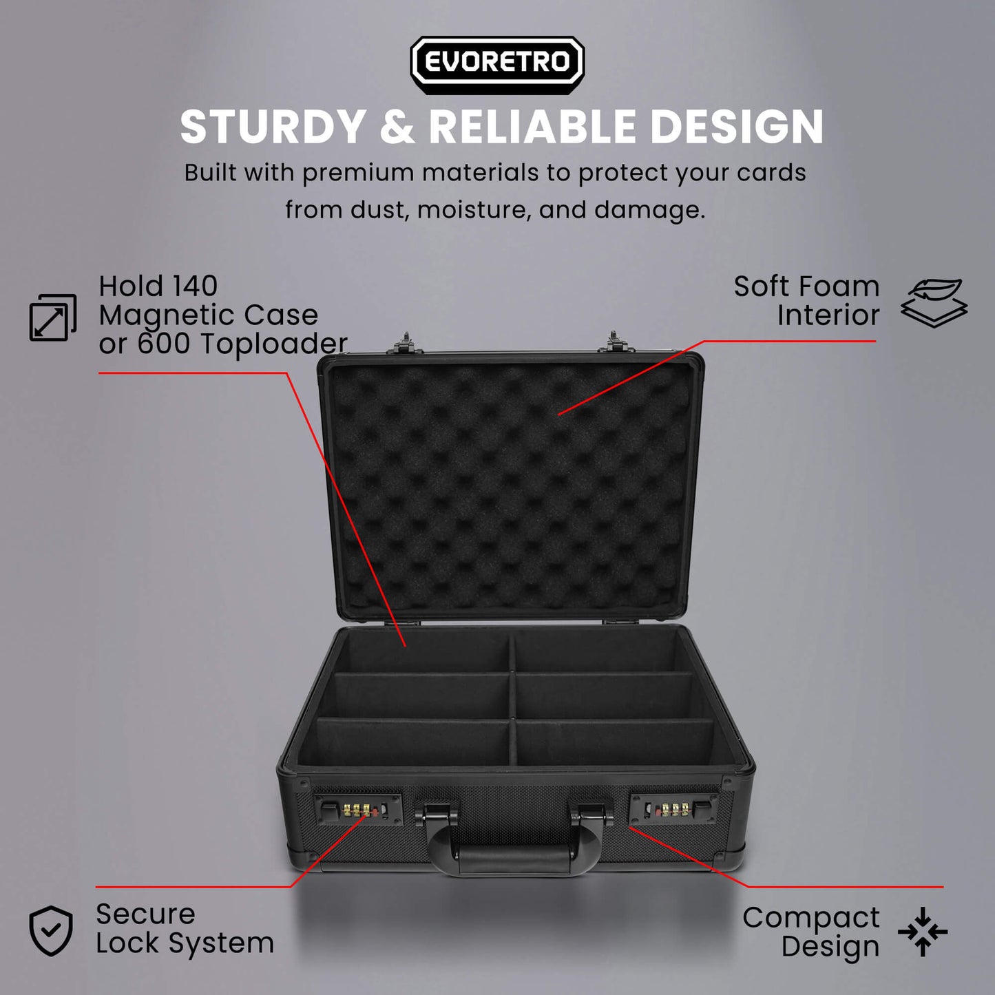 EVORETRO Toploader Card Storage Box for 140 Magnetic Case & 600 Toploader Combination Lock