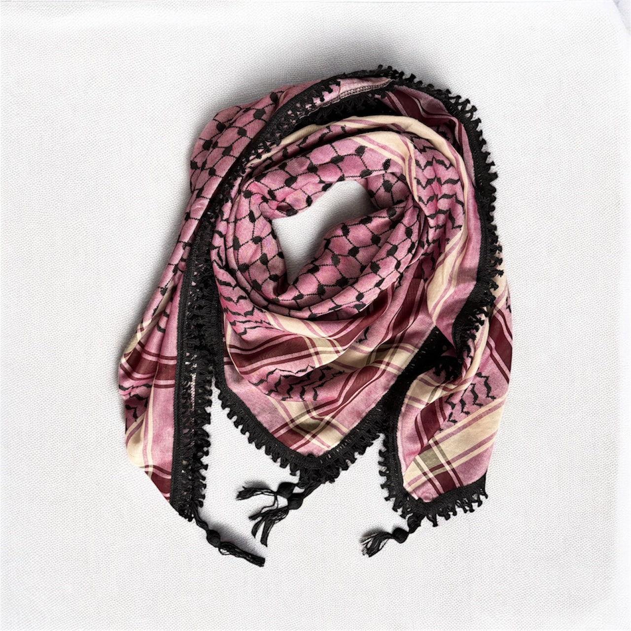 Echoes – Deep Maroon Kufiya (Keffiyeh) | Made in Jordan - Velora Luxury Fashion