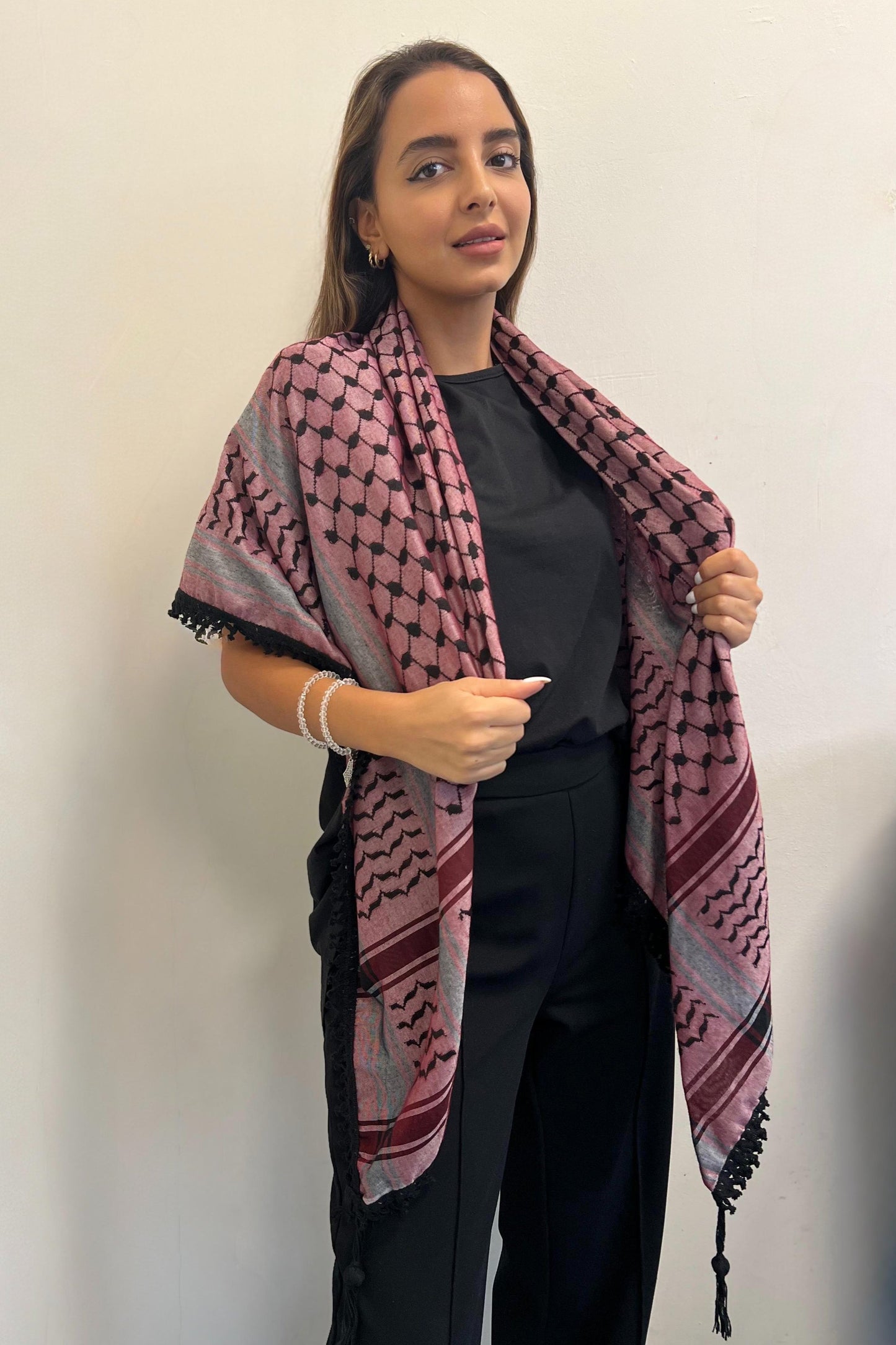 Echoes – Deep Maroon Kufiya (Keffiyeh) | Made in Jordan - Velora Luxury Fashion