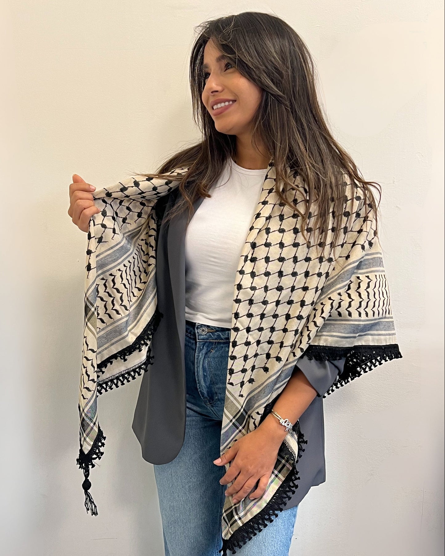 Echoes – Earthy Beige Kufiya (Keffiyeh) | Made in Jordan - Velora Luxury Fashion