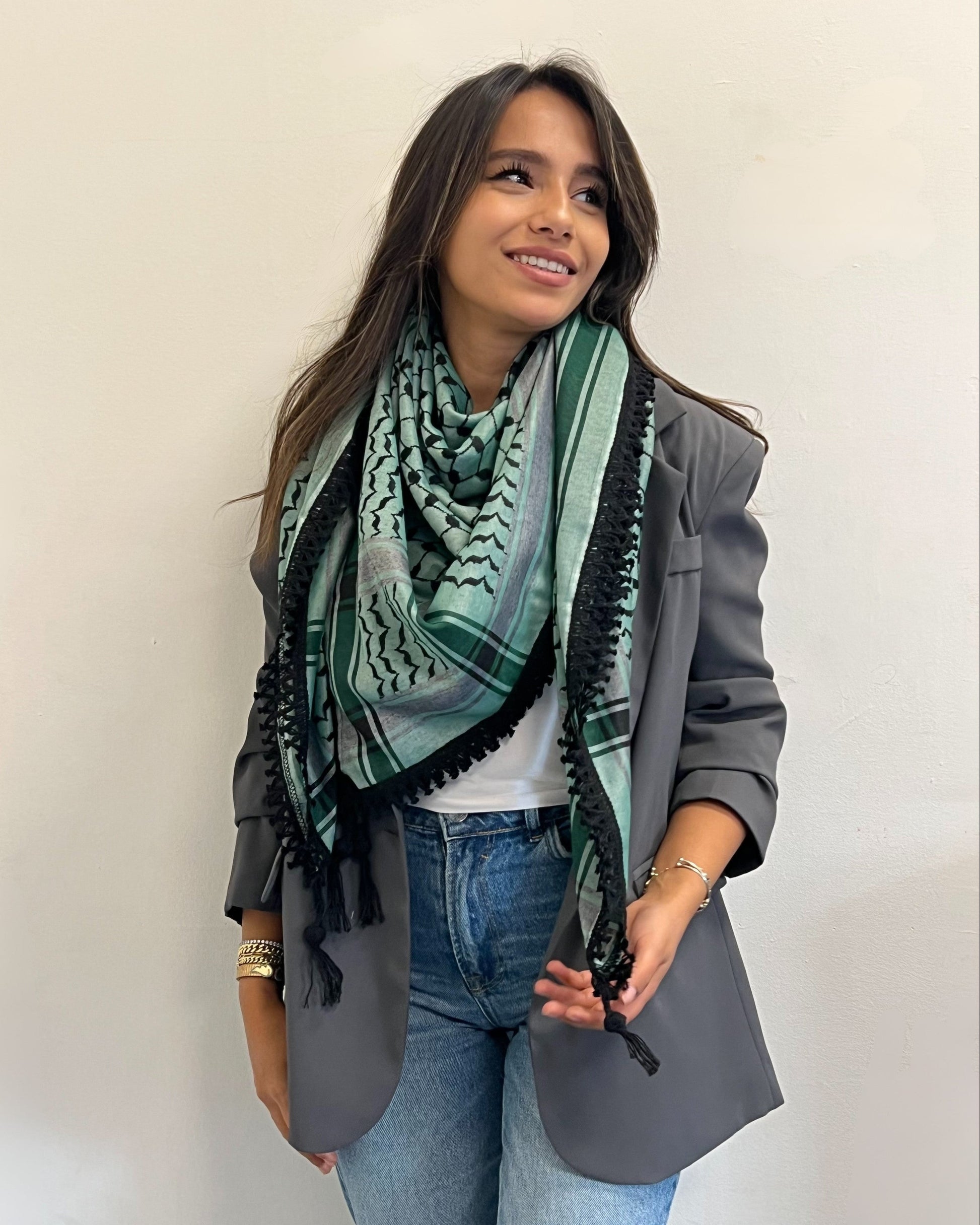 Echoes – Forest Green Kufiya (Keffiyeh) | Made in Jordan - Velora Luxury Fashion