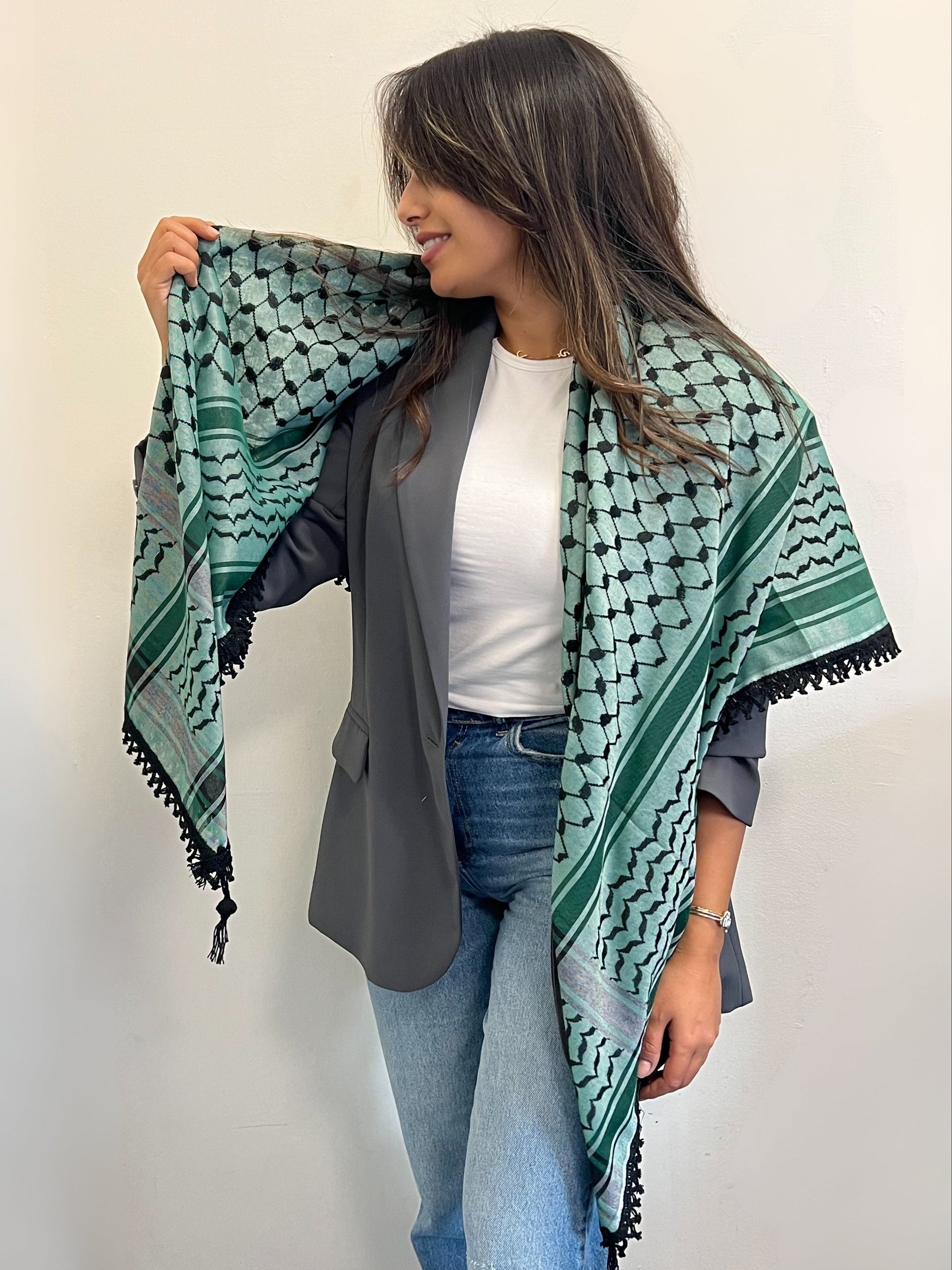 Echoes – Forest Green Kufiya (Keffiyeh) | Made in Jordan - Velora Luxury Fashion