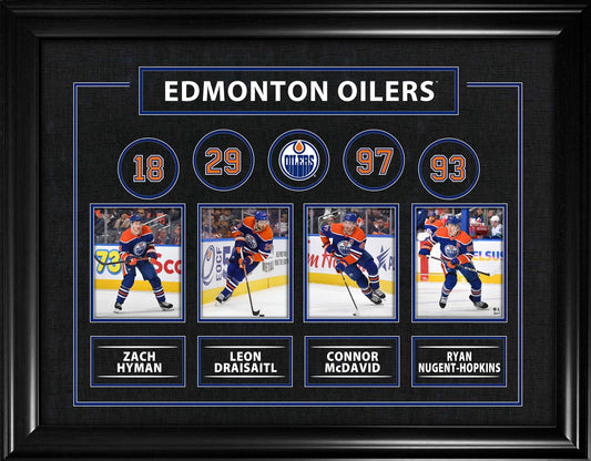 Edmonton Oilers Connor McDavid, Leon Draisaitl, Zach Hyman, Ryan Nugent-Hopkins Framed Print - Velora Luxury Fashion