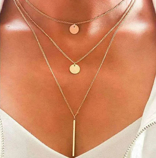 Electroplating Gold and Silver Double-layer Wafer And Long Bar Pendant Necklace - Velora