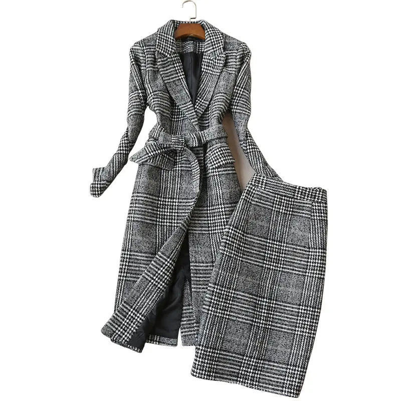 Elegant Luxury Business Office Corporate Tweed Plaid Skirt suit Outfit set 2pcs EX-STOCK Canada