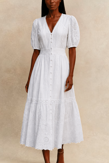 Elena White Eyelet Midi Dress