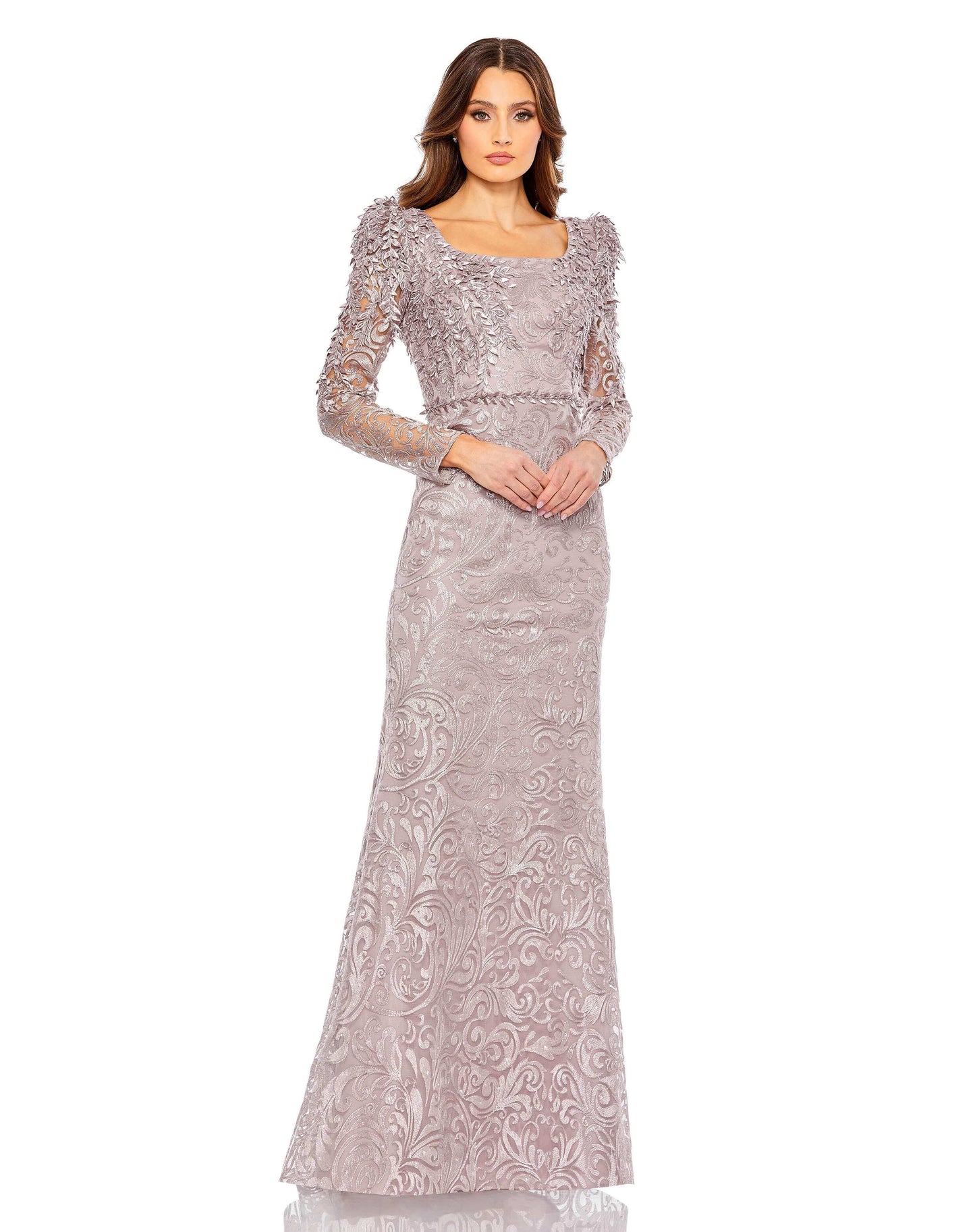 Embroidered Appliqué Shoulder Detail Trumpet Gown - Velora Luxury Fashion