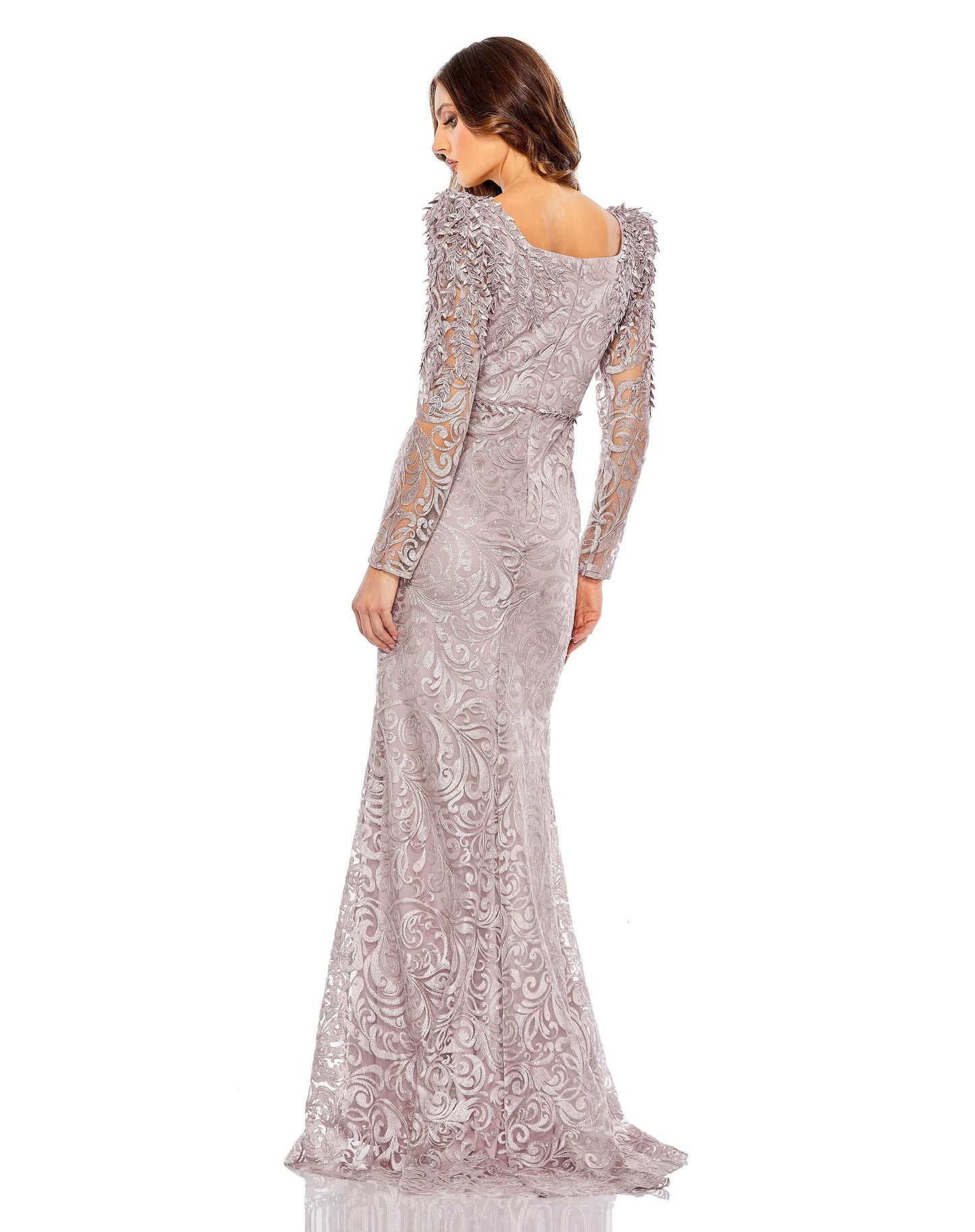 Embroidered Appliqué Shoulder Detail Trumpet Gown - Velora Luxury Fashion
