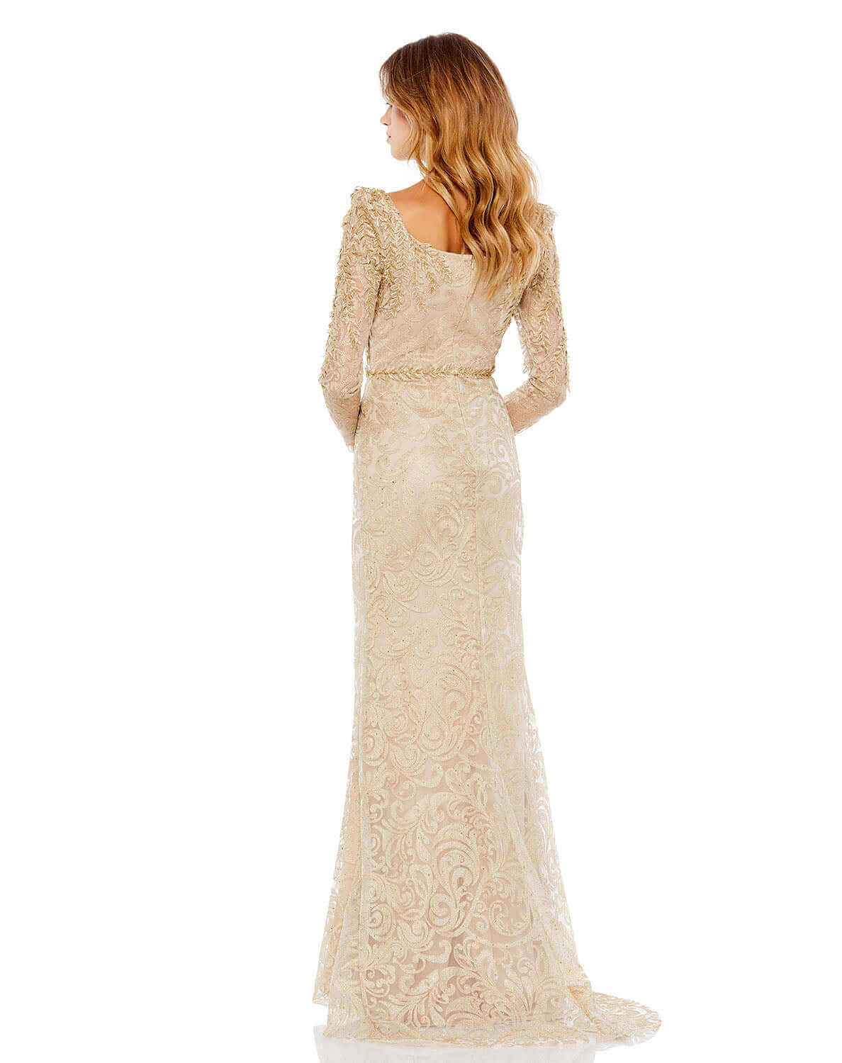 Embroidered Appliqué Shoulder Detail Trumpet Gown - Velora Luxury Fashion