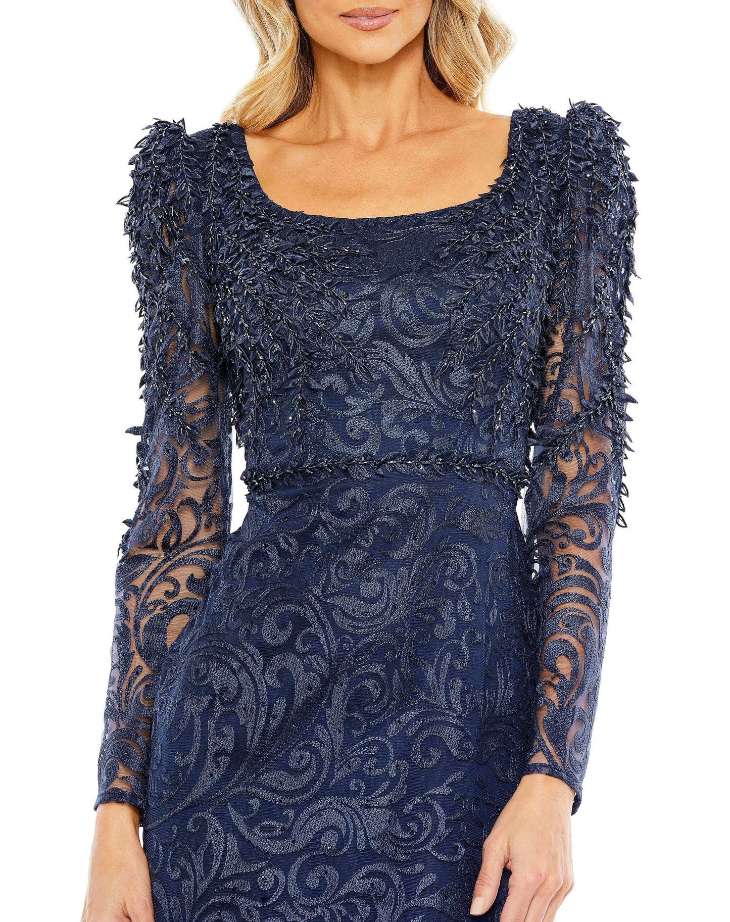 Embroidered Appliqué Shoulder Detail Trumpet Gown - Velora Luxury Fashion