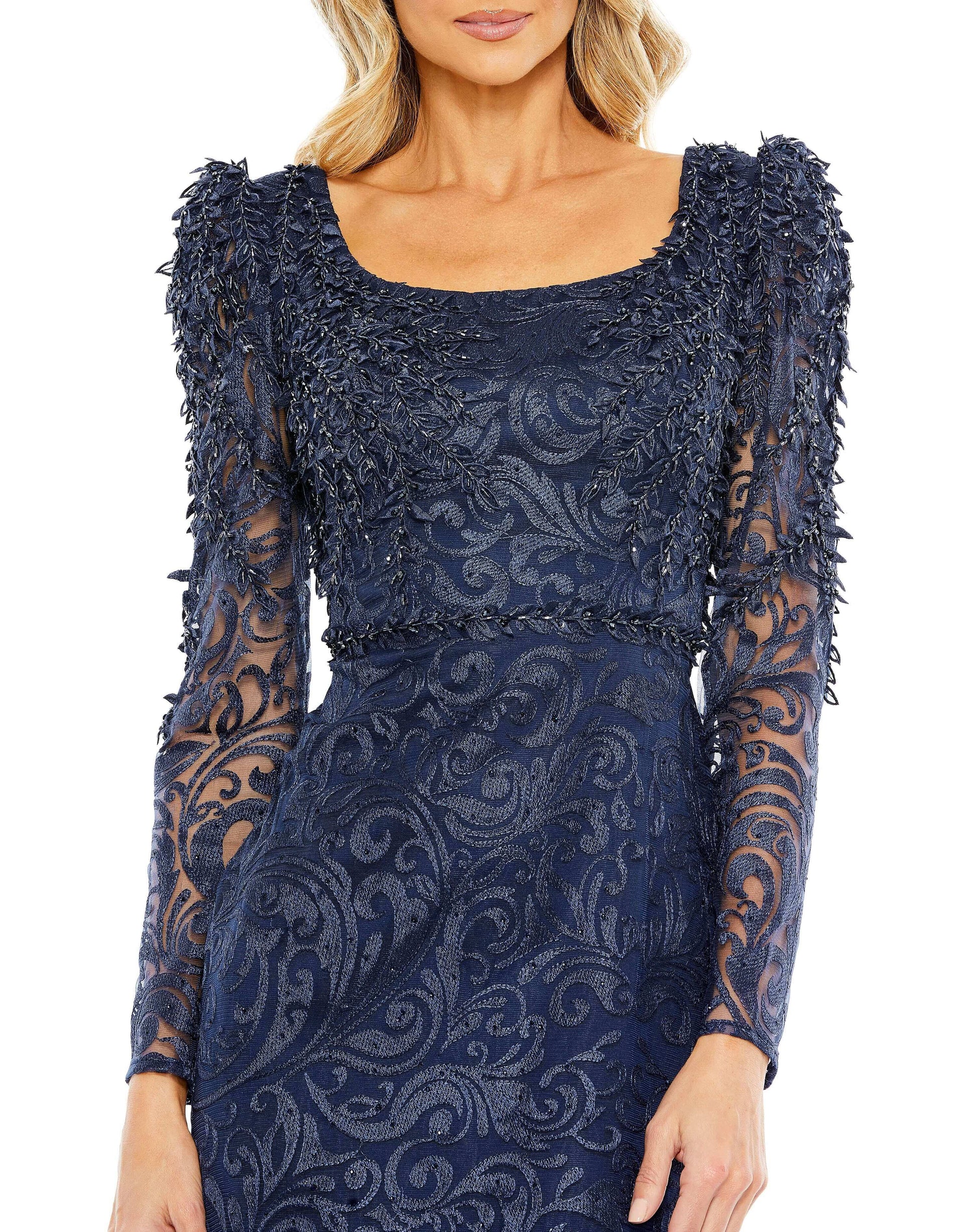 Embroidered Appliqué Shoulder Detail Trumpet Gown - Velora Luxury Fashion